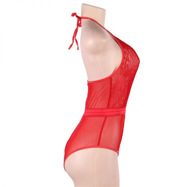 Red Lace Hollow Out High Quality Deep V Sexy Body - Image 2