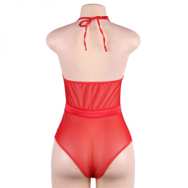 Red Lace Hollow Out High Quality Deep V Sexy Body - Image 3