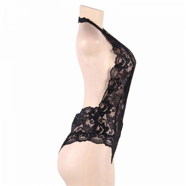 Black Backless Deep V Exquisite Lace Body - Image 2