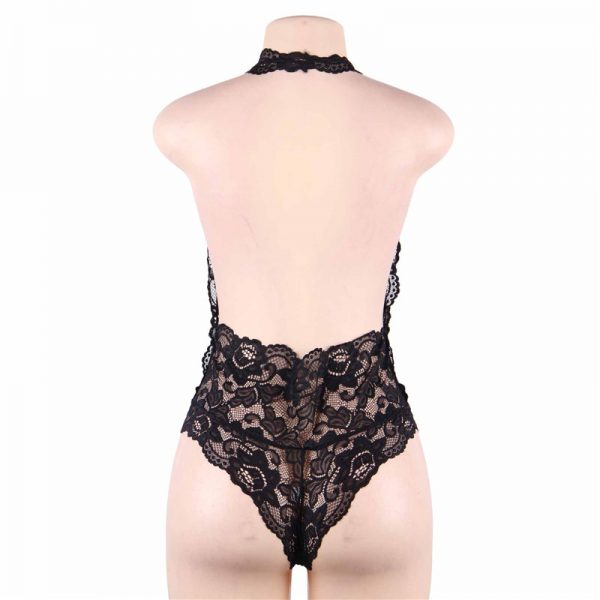 Black Backless Deep V Exquisite Lace Body - Image 3