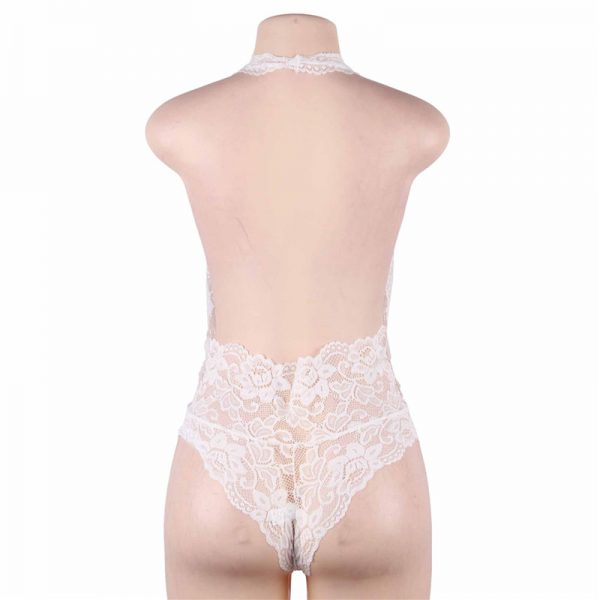 White Backless Deep V Exquisite Lace Body - Image 3