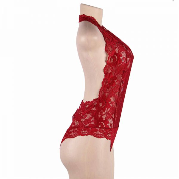Red Backless Deep V Exquisite Lace Body - Image 2