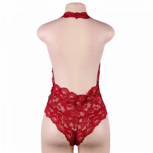 Red Backless Deep V Exquisite Lace Body - Image 3