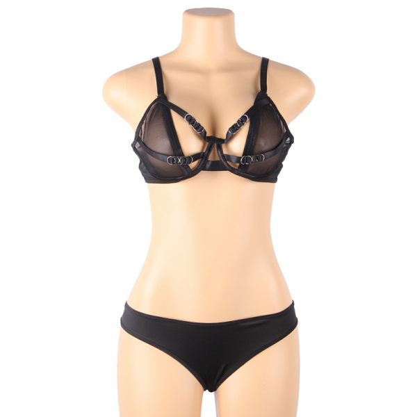 Black Sexy Mesh perspective Fashion Bra Set Without Underwire - Image 2