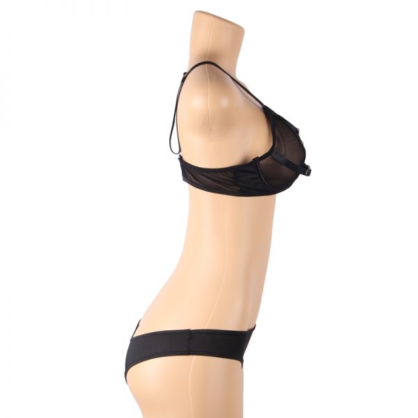 Black Sexy Mesh perspective Fashion Bra Set Without Underwire - Image 4
