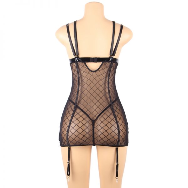 Black Perspective Lace Check Gartered Lingerie - Image 2