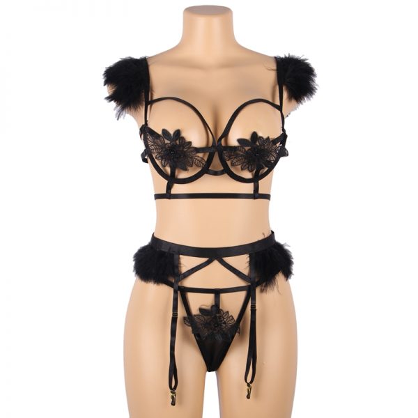 Sexy Black 3 Piece Set With Underwire