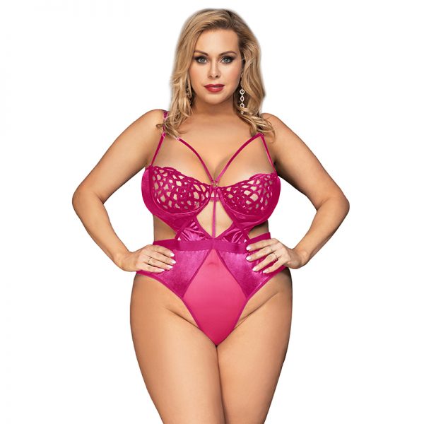 Plus Pink Lace Hollow Out Cup Body With Underwire