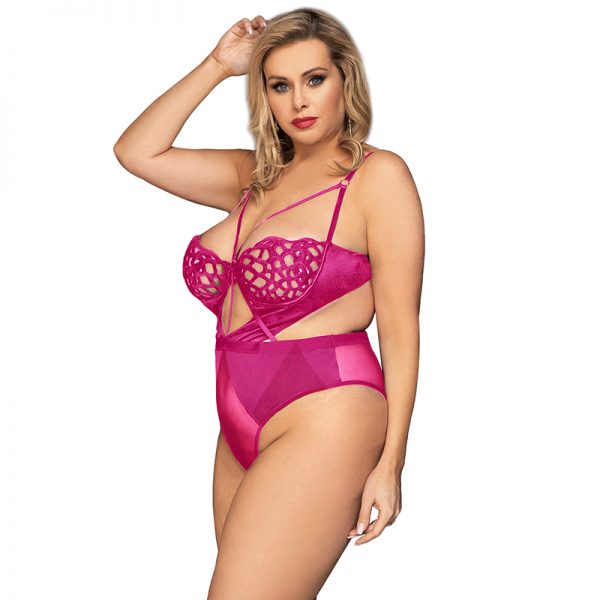Plus Pink Lace Hollow Out Cup Body With Underwire - Image 3