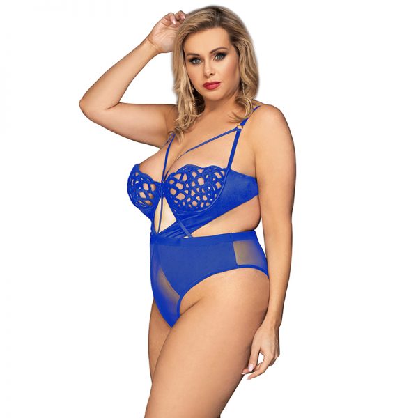 Plus Lace Hollow Out Cup Teddy With Underwire - Image 2