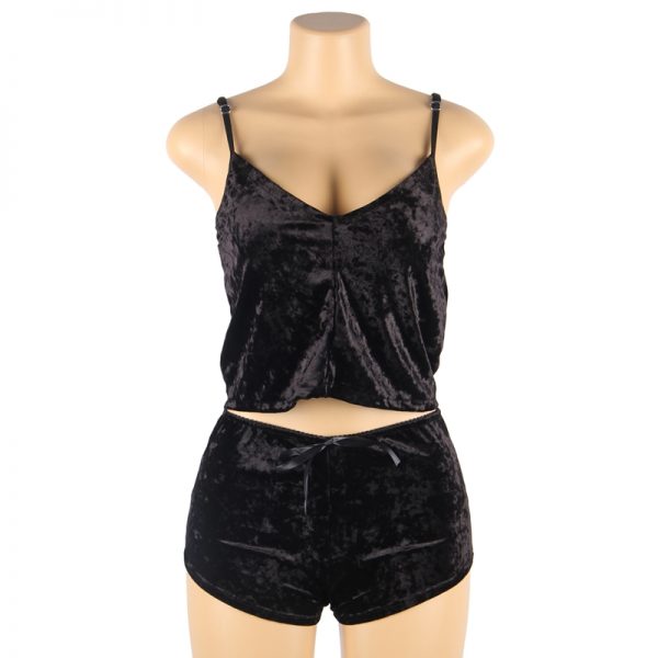 Black Ladies Sexy Velvet Pyjamas