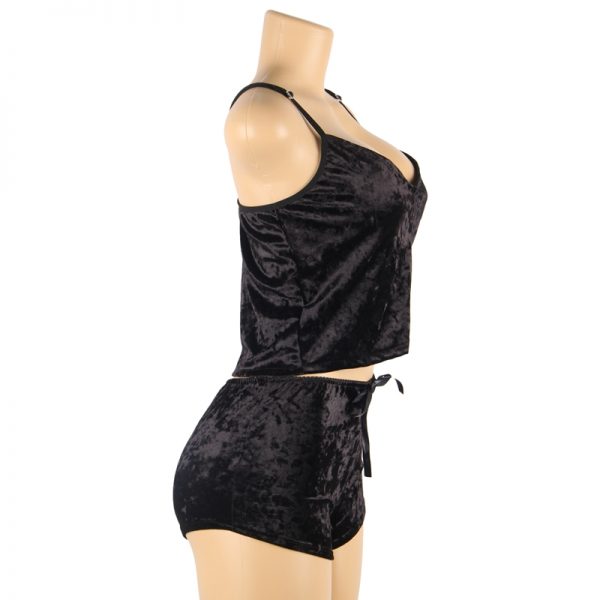 Black Ladies Sexy Velvet Pyjamas - Image 4