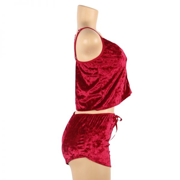 Red Ladies Sexy Velvet Pyjamas - Image 3