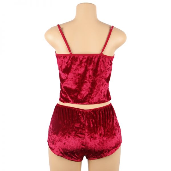 Red Ladies Sexy Velvet Pyjamas - Image 2