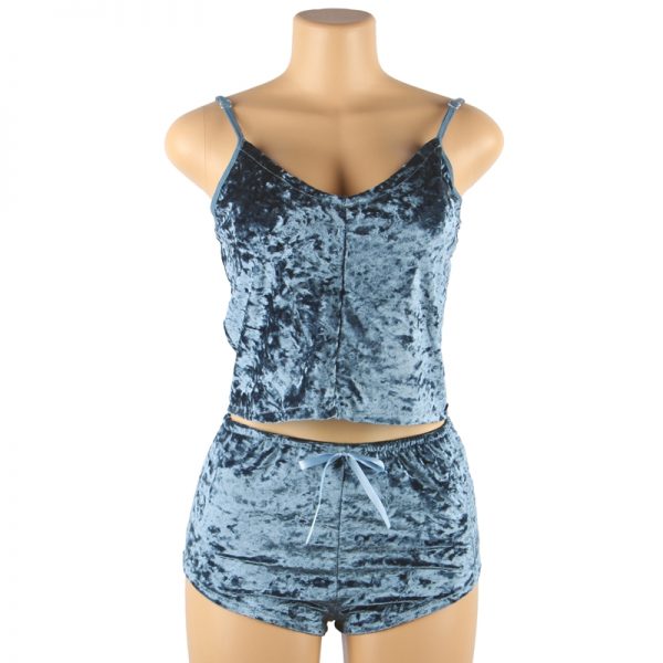 Blue Ladies Sexy Velvet Pyjamas