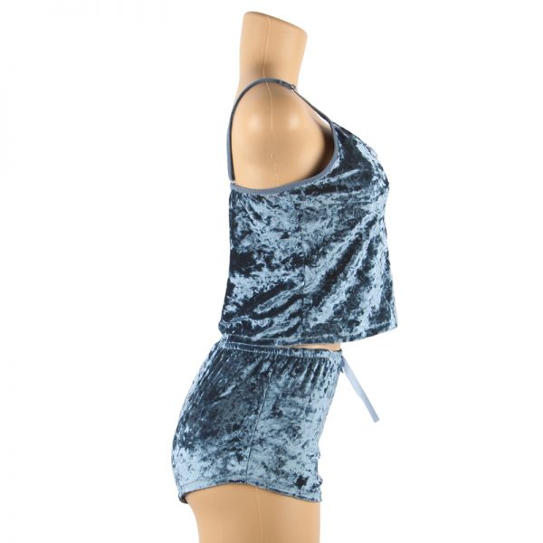 Blue Ladies Sexy Velvet Pyjamas - Image 4