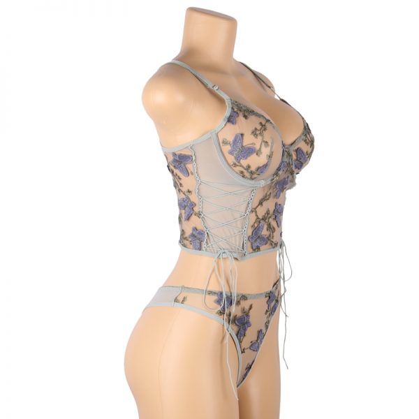 Lilac Butterfly Mesh Lingerie Set With Underwire - Image 2