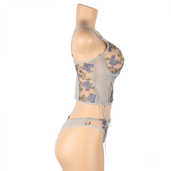 Lilac Butterfly Mesh Lingerie Set With Underwire - Image 4