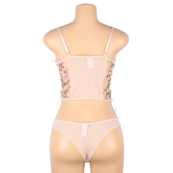 Pink Butterfly Mesh Lingerie Set With Underwire - Image 2