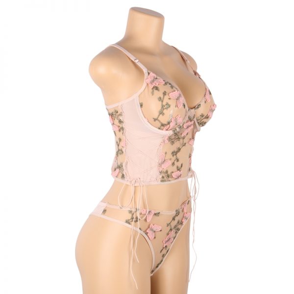 Pink Butterfly Mesh Lingerie Set With Underwire - Image 4