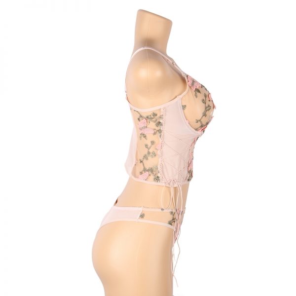 Pink Butterfly Mesh Lingerie Set With Underwire - Image 3