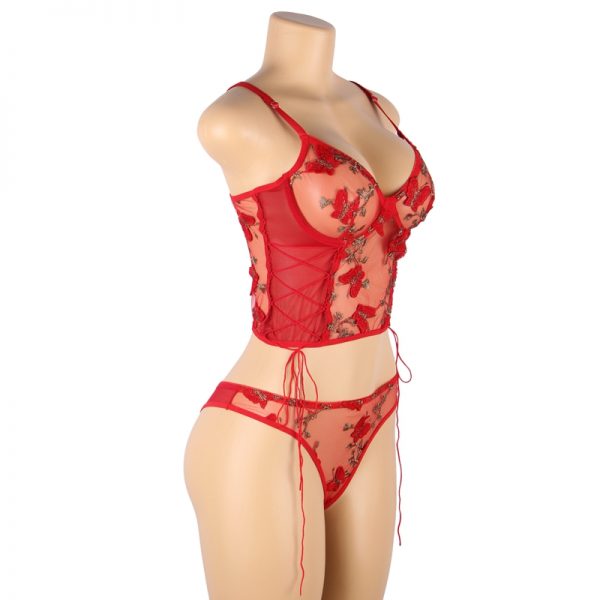 Red Butterfly Mesh Lingerie Set With Underwire - Image 2