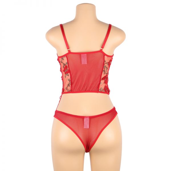 Red Butterfly Mesh Lingerie Set With Underwire - Image 3